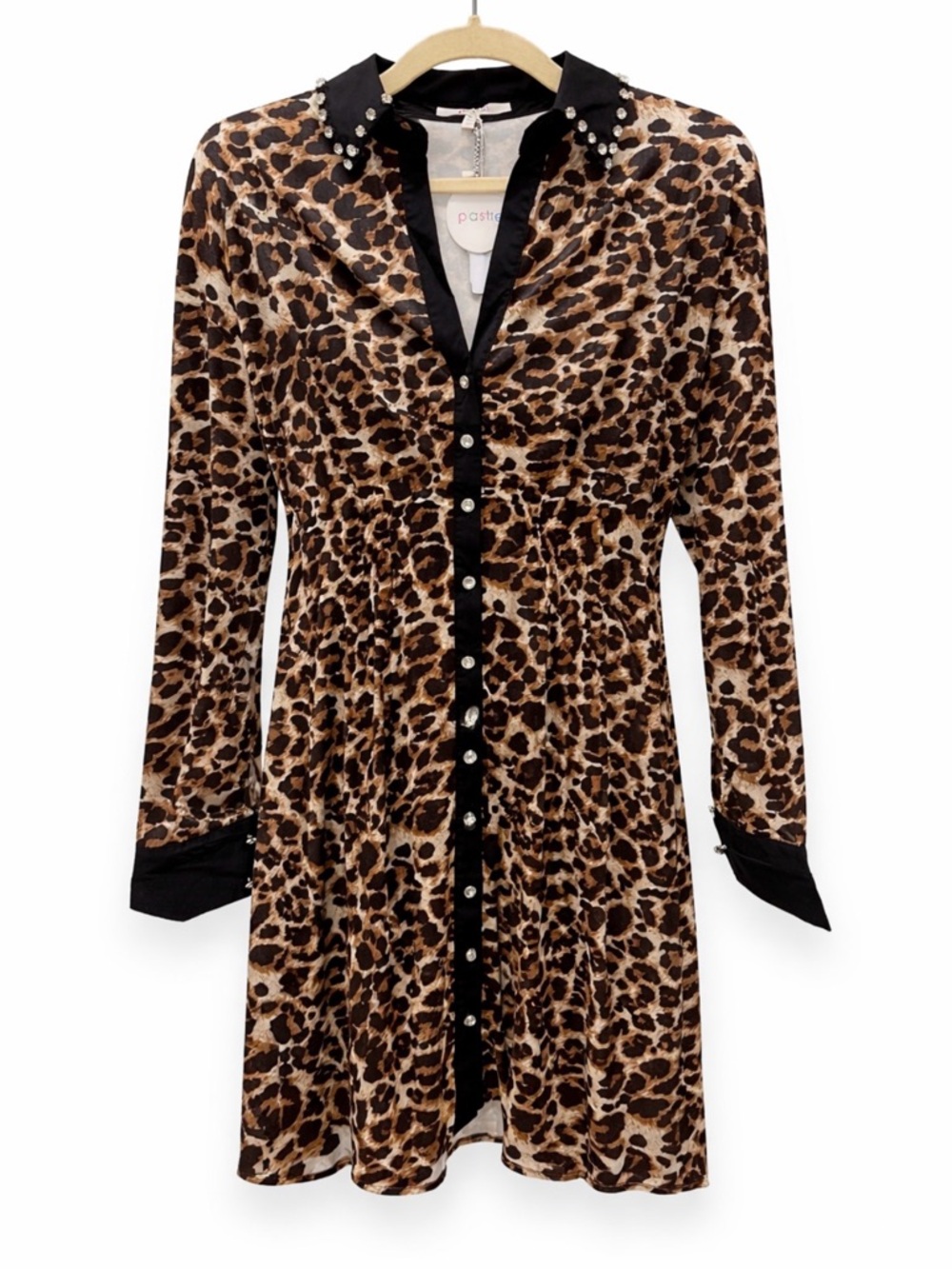 Pastels Leopard Print Mini Dress with Black Trim